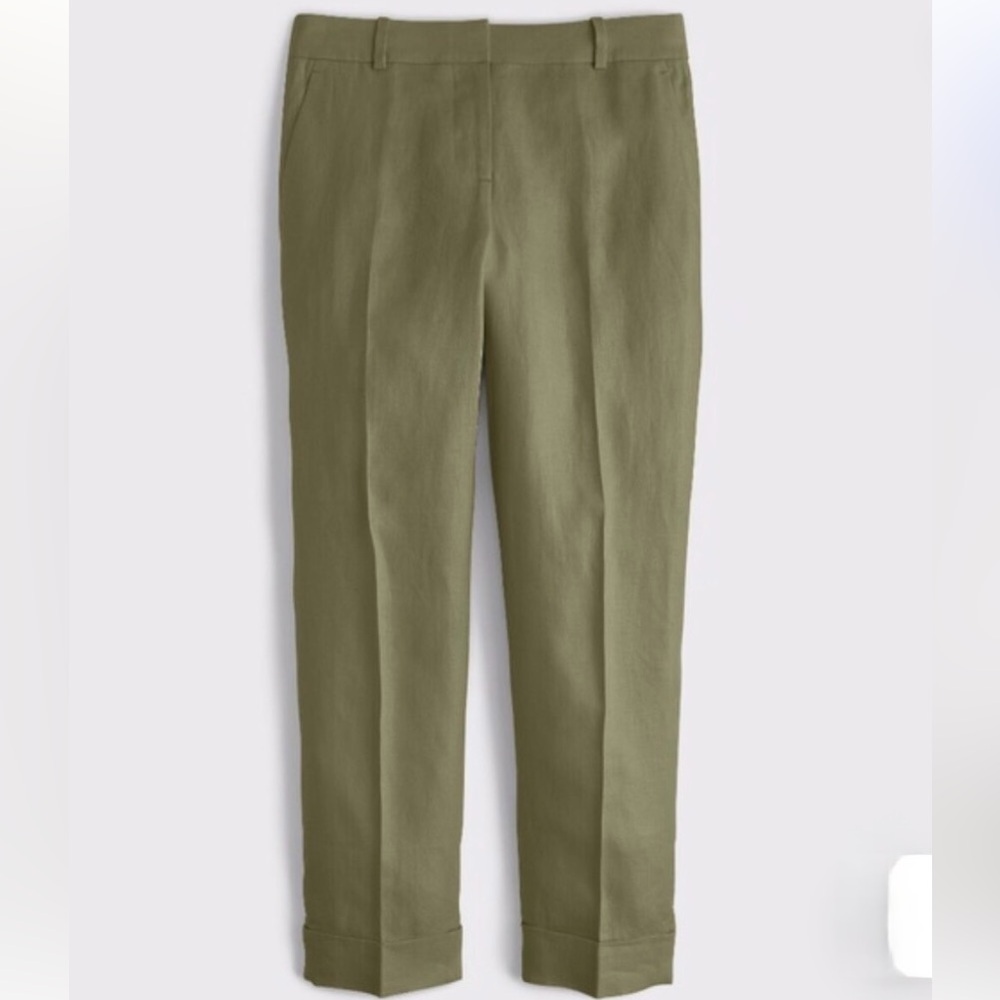 J.Crew linen Rhode cuffed leg pants herringbone stitch olive green size 0 NWOT